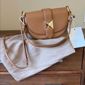 Mac Duggal Tan Crossbody Bag with Gold Details